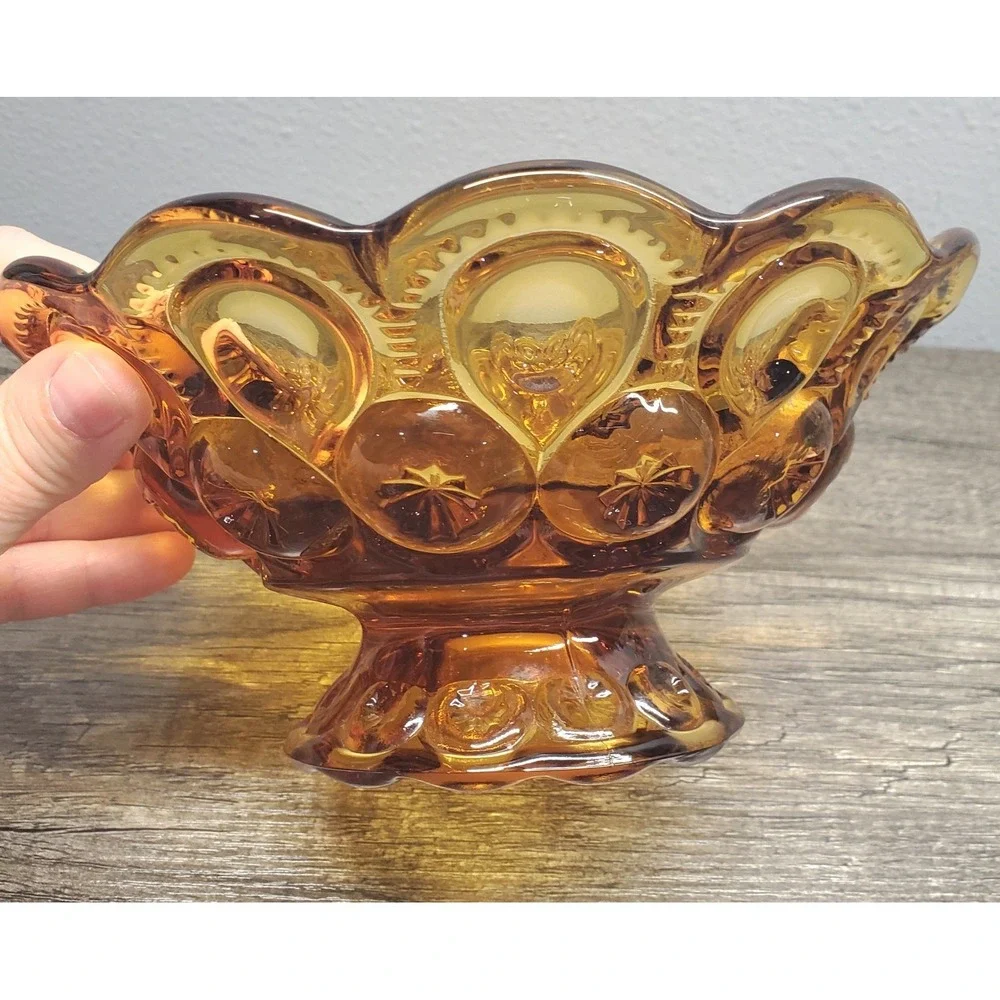 LE Smith Moon and Stars Amber Glass Compote Bowl 7.5